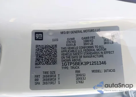 2023 GMC Canyon 2Wd Short Box Elevation from USA, damaged, VIN 1GTP5BEK3P1251346